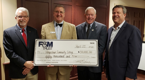 Representatives from United Bank Limited and Hagerstown Community College pose for a photo with the $50,000 donation from United Bank Limited